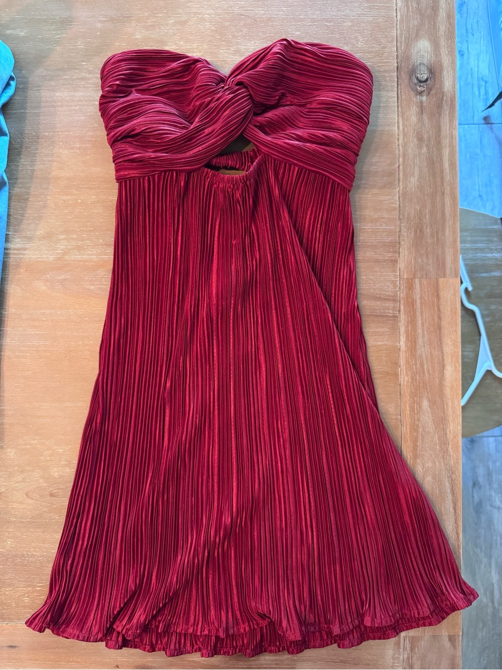 Hello Molly Strapless Twist Bodice Pleated Burgundy Dress